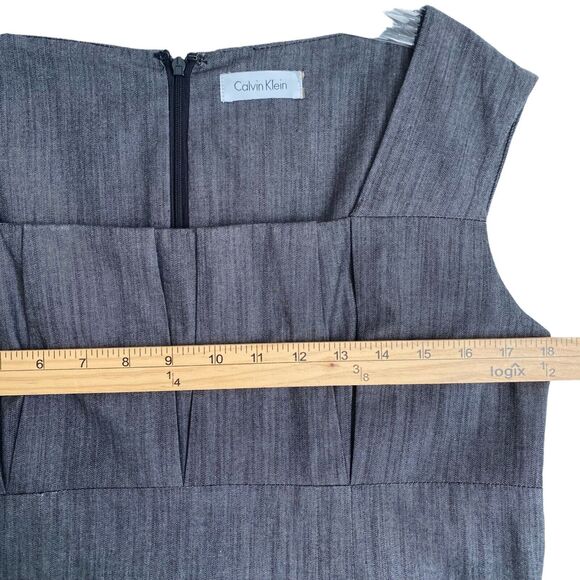 Calvin Klein Sheath Dress 10 Gray Sleeveless Square Neck Knee Length Business - Picture 3 of 8
